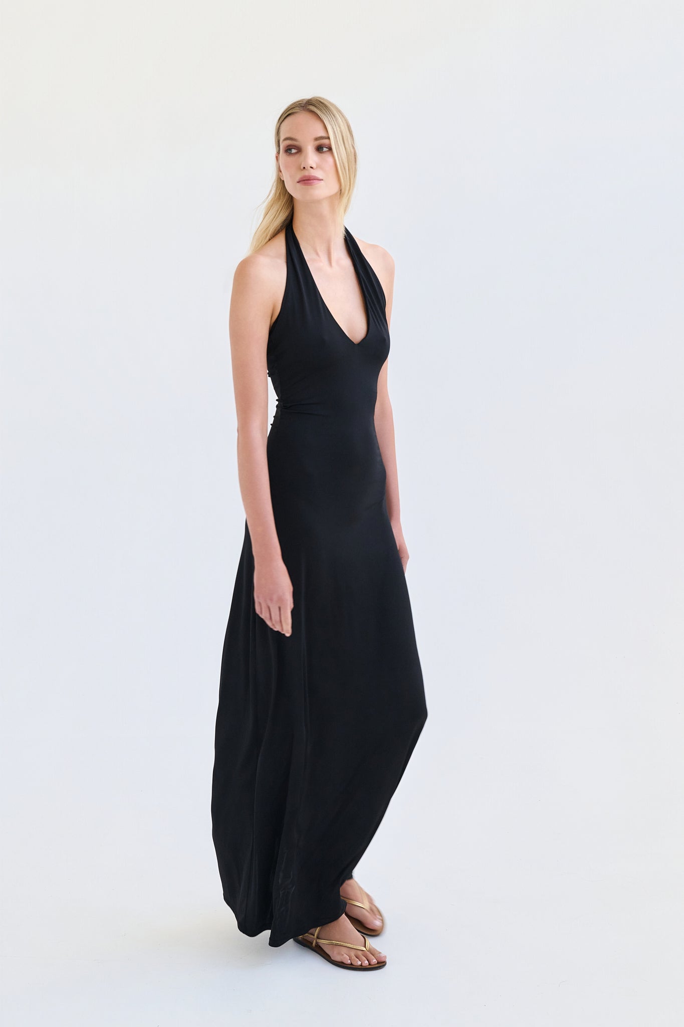 ARIES - Black Halter Maxi Dress